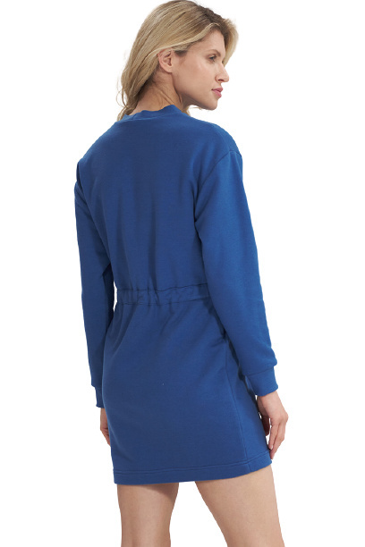 Sukienka Midi - Z Długim Rękawem Bawełniana - niebieska